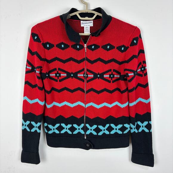 Pendleton Vintage Sweater Jacket Full Zip Small 100% Cotton Southwest turquoise - Picture 3 of 10